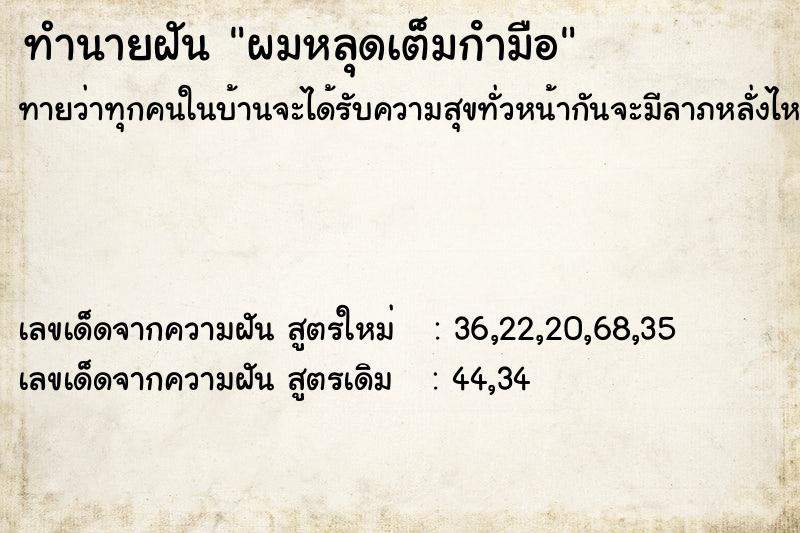ทำนายฝัน ผมหลุดเต็มกํามือ ทำนายฝัน ผมหลุดเต็มกํามือ