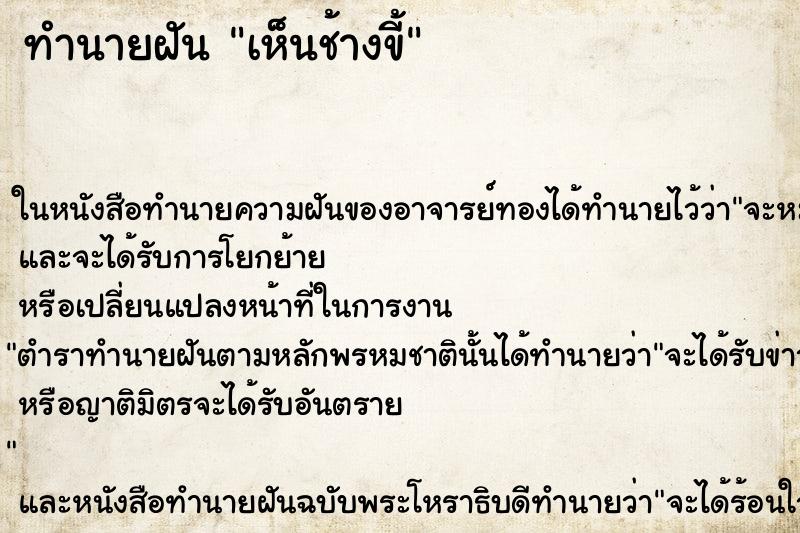 ทำนายฝันทำนายฝันเห็นช้างขี้