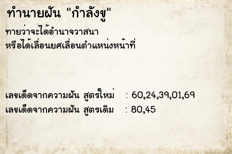 ทำนายฝัน กำลังขู ทำนายฝัน กำลังขู