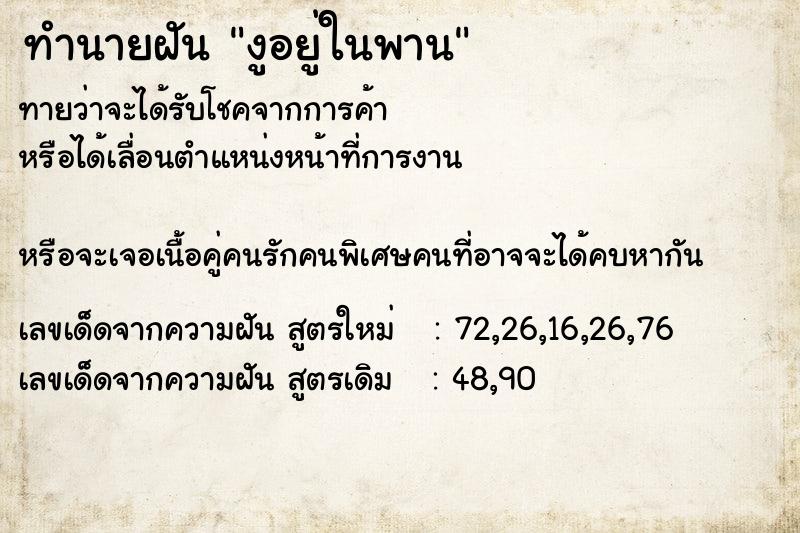 ทำนายฝัน งูอยู่ในพาน ทำนายฝัน งูอยู่ในพาน