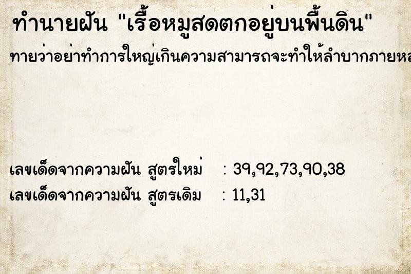ทำนายฝันเรื้อหมูสดตกอยู่บนพื้นดิน ทำนายฝันทำนายฝันเรื้อหมูสดตกอยู่บนพื้นดิน