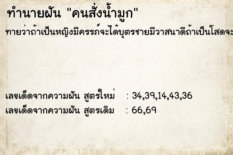 ทำนายฝันคนสั่งน้ำมูก ทำนายฝันทำนายฝันคนสั่งน้ำมูก