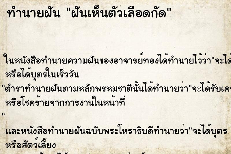 ทำนายฝันฝันเห็นตัวเลือดกัด ทำนายฝันทำนายฝันฝันเห็นตัวเลือดกัด