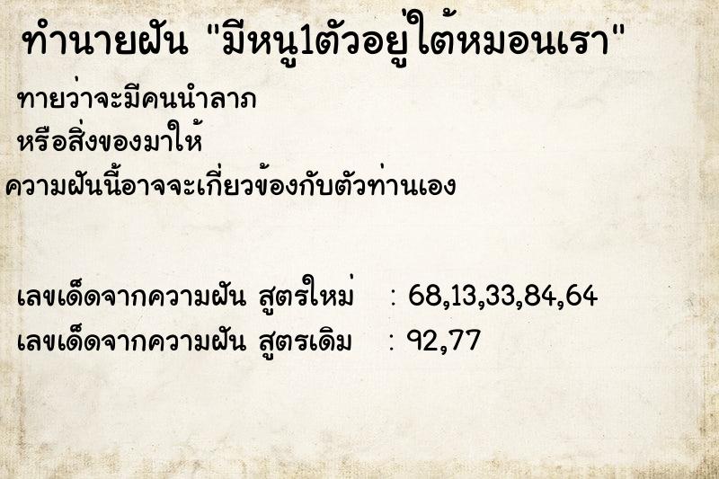 ทำนายฝันมีหนู1ตัวอยู่ใต้หมอนเรา ทำนายฝันทำนายฝันมีหนู1ตัวอยู่ใต้หมอนเรา