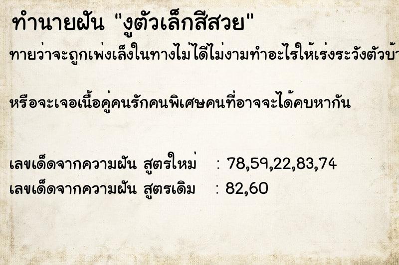 ทำนายฝัน งูตัวเล็กสีสวย ทำนายฝัน งูตัวเล็กสีสวย