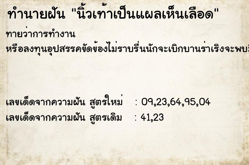 ทำนายฝันนิ้วเท้าเป็นแผลเห็นเลือด ทำนายฝันทำนายฝันนิ้วเท้าเป็นแผลเห็นเลือด