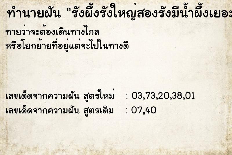 ทำนายฝัน รังผึ้งรังใหญ่สองรังมีน้ำผึ้งเยอะ ทำนายฝัน รังผึ้งรังใหญ่สองรังมีน้ำผึ้งเยอะ