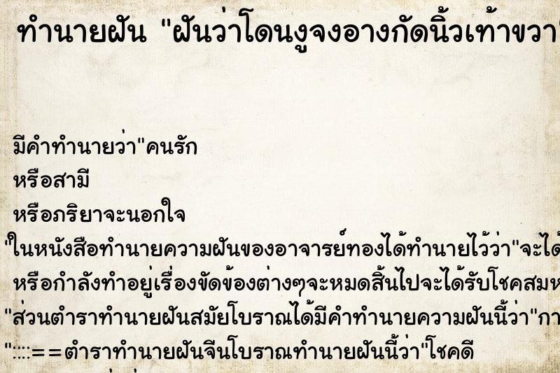 ทำนายฝัน ฝันว่าโดนงูจงอางกัดนิ้วเท้าขวา ทำนายฝัน ฝันว่าโดนงูจงอางกัดนิ้วเท้าขวา