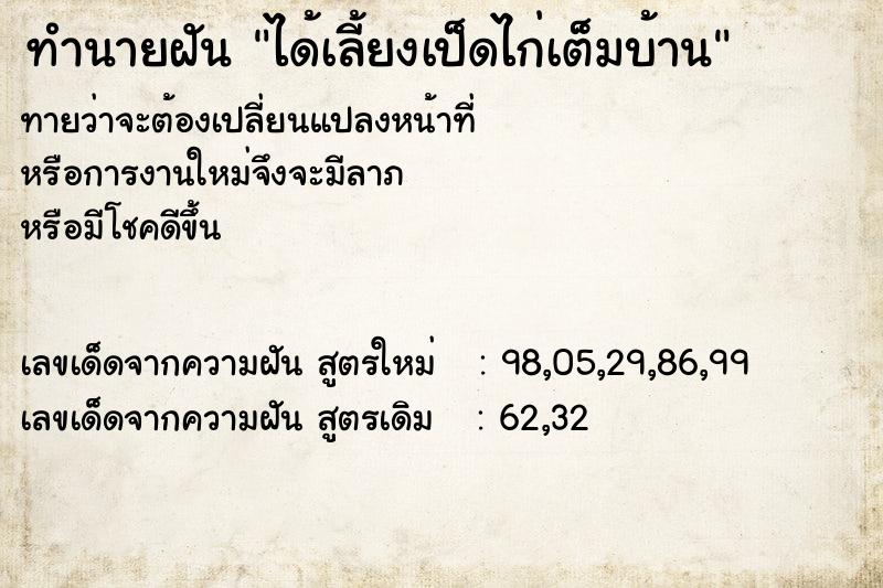 ทำนายฝันได้เลี้ยงเป็ดไก่เต็มบ้าน ทำนายฝันทำนายฝันได้เลี้ยงเป็ดไก่เต็มบ้าน