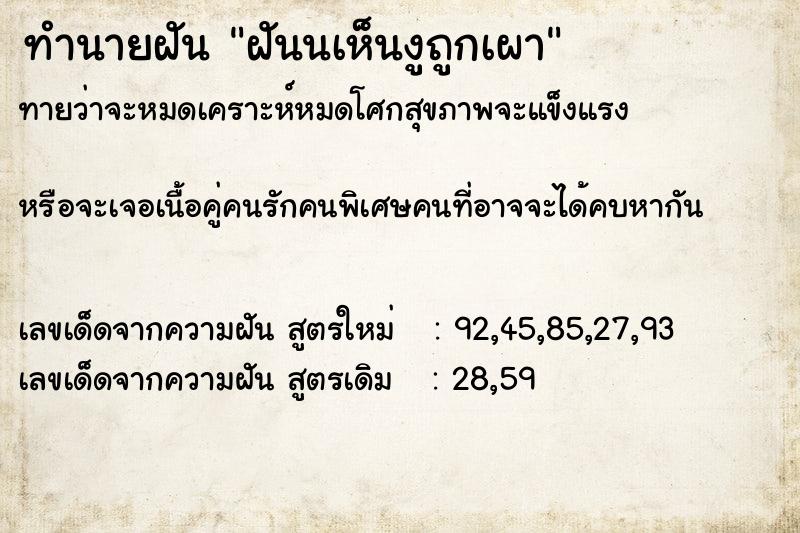 ทำนายฝันฝันนเห็นงูถูกเผา ทำนายฝันทำนายฝันฝันนเห็นงูถูกเผา