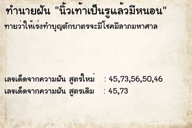 ทำนายฝันนิ้วเท้าเป็นรูแล้วมีหนอน ทำนายฝันทำนายฝันนิ้วเท้าเป็นรูแล้วมีหนอน