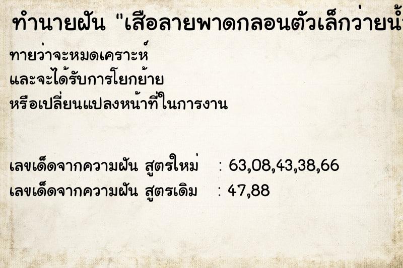 ทำนายฝันทำนายฝันเสือลายพาดกลอนตัวเล็กว่ายน้ำ