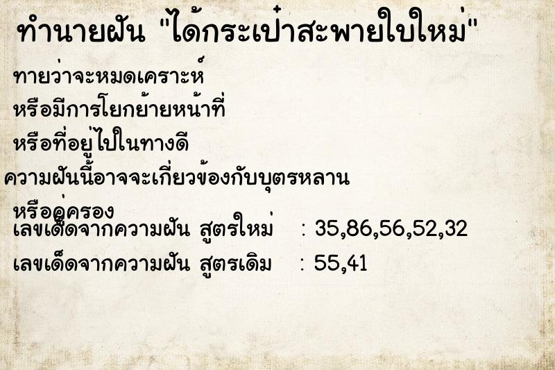 ทำนายฝันทำนายฝันได้กระเป๋าสะพายใบใหม่