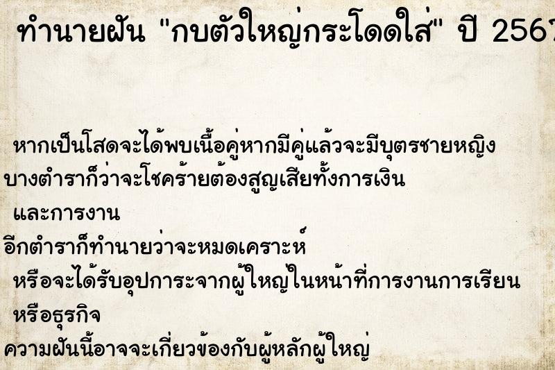 ทำนายฝันทำนายฝันกบตัวใหญ่กระโดดใส่