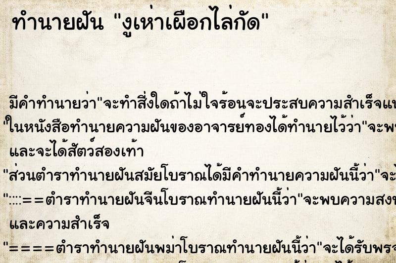 ทำนายฝันงูเห่าเผือกไล่กัด ทำนายฝันทำนายฝันงูเห่าเผือกไล่กัด
