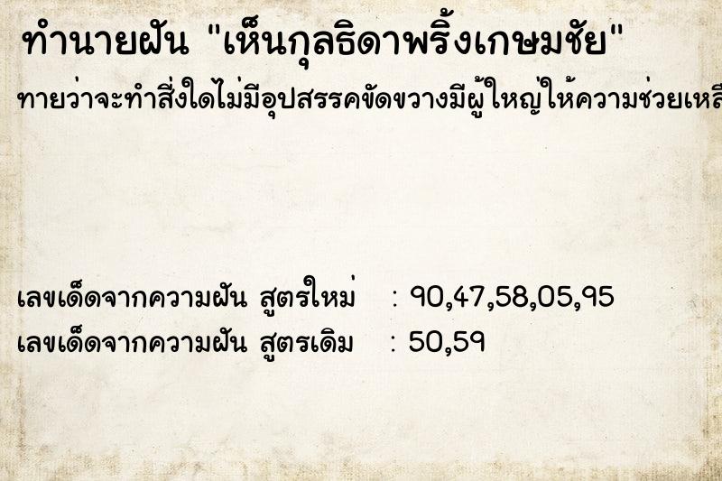 ทำนายฝันทำนายฝันเห็นกุลธิดาพริ้งเกษมชัย