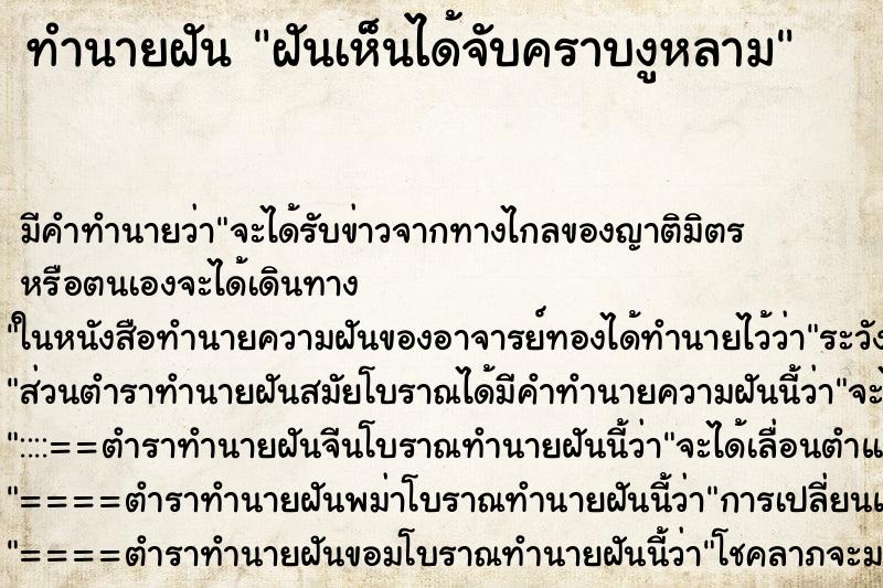 ทำนายฝันทำนายฝันฝันเห็นได้จับคราบงูหลาม