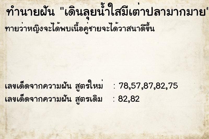 ทำนายฝันทำนายฝันเดินลุยน้ำใสมีเต่าปลามากมาย