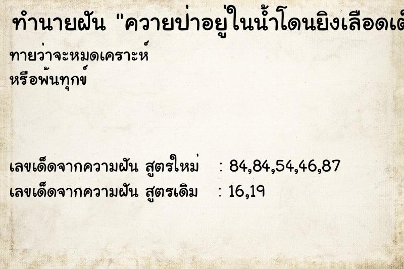 ทำนายฝันทำนายฝันควายป่าอยู่ในน้ำโดนยิงเลือดเต็มน้ำ