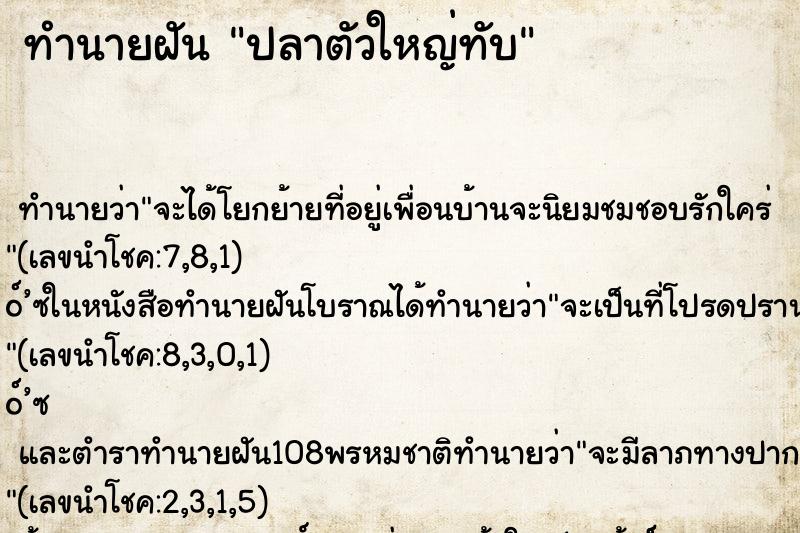 ทำนายฝันทำนายฝันปลาตัวใหญ่ทับ