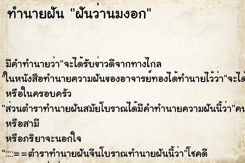 ทำนายฝันฝันว่านมงอก ทำนายฝันทำนายฝันฝันว่านมงอก