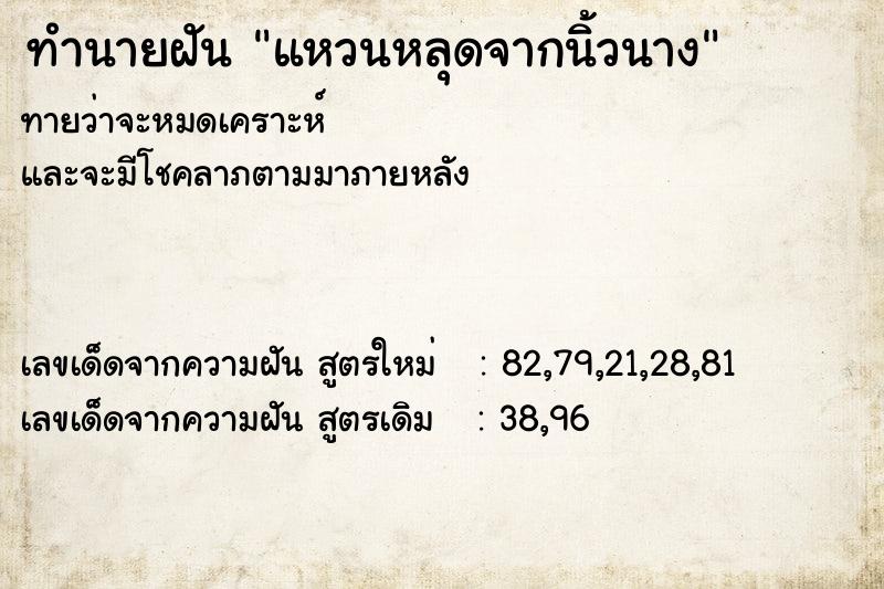 ทำนายฝันทำนายฝันแหวนหลุดจากนิ้วนาง