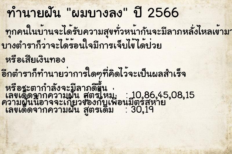ทำนายฝัน ผมบางลง ทำนายฝัน ผมบางลง