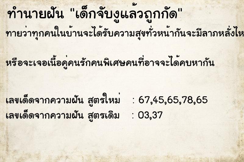 ทำนายฝันเด็กจับงูแล้วถูกกัด ทำนายฝันทำนายฝันเด็กจับงูแล้วถูกกัด