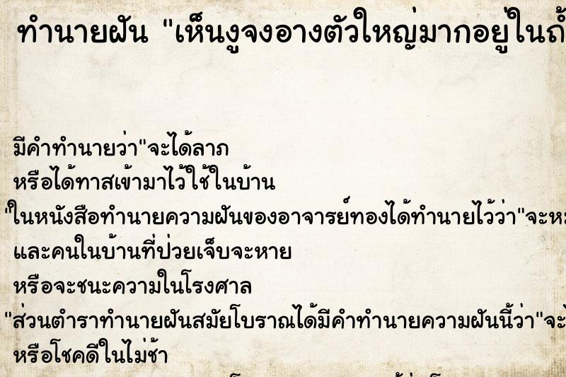 ทำนายฝันเห็นงูจงอางตัวใหญ่มากอยู่ในถ้ำ ทำนายฝันทำนายฝันเห็นงูจงอางตัวใหญ่มากอยู่ในถ้ำ