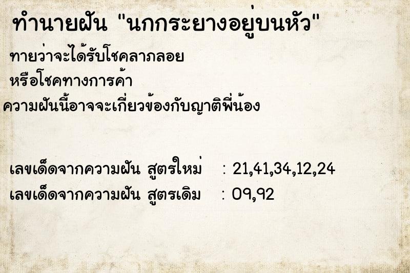 ทำนายฝันทำนายฝันนกกระยางอยู่บนหัว