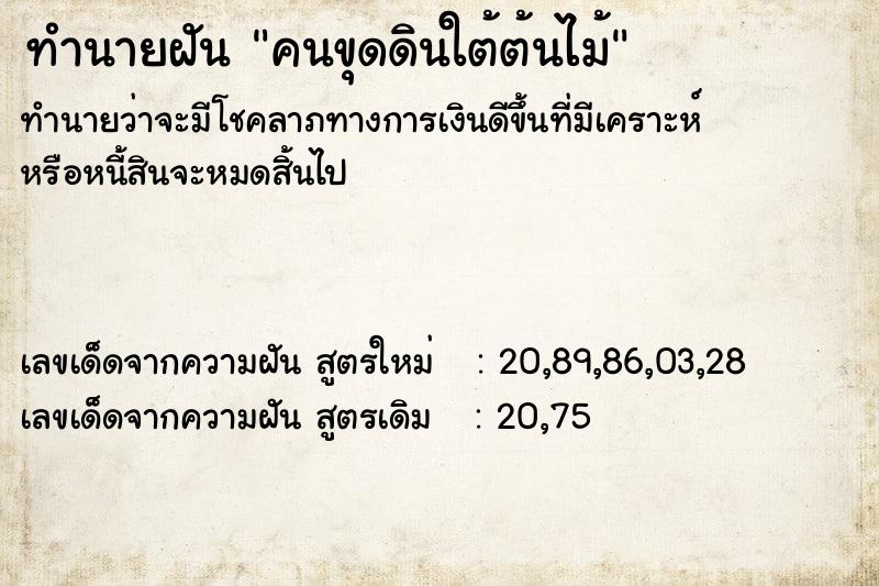 ทำนายฝันคนขุดดินใต้ต้นไม้ ทำนายฝันทำนายฝันคนขุดดินใต้ต้นไม้