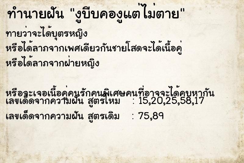 ทำนายฝันงูบีบคองูแต่ไม่ตาย ทำนายฝันทำนายฝันงูบีบคองูแต่ไม่ตาย