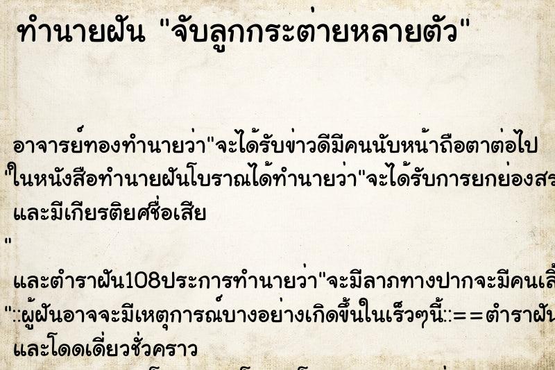 ทำนายฝันจับลูกกระต่ายหลายตัว ทำนายฝันทำนายฝันจับลูกกระต่ายหลายตัว