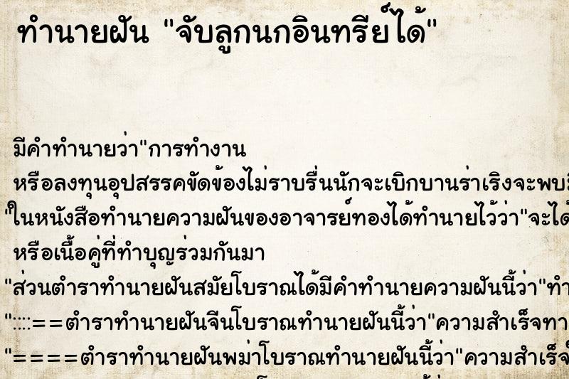 ทำนายฝัน จับลูกนกอินทรีย์ได้ ตำราโบราณ แม่นที่สุดในโลก