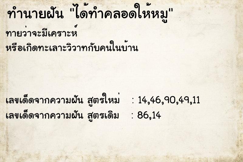 ทำนายฝัน ได้ทำคลอดให้หมู ทำนายฝัน ได้ทำคลอดให้หมู