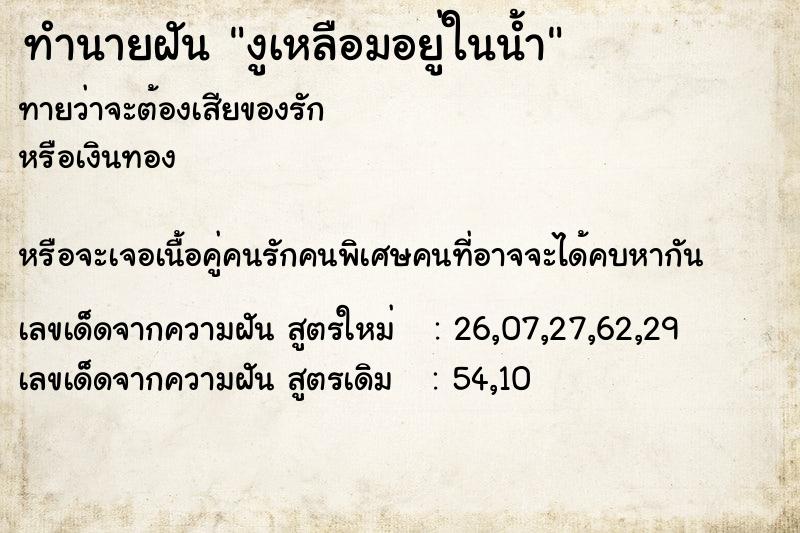 ทำนายฝันทำนายฝันงูเหลือมอยู่ในน้ำ