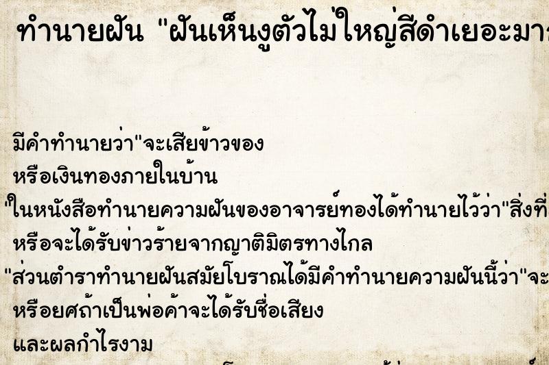 ทำนายฝันฝันเห็นงูตัวไม่ใหญ่สีดำเยอะมากในบ้าน ทำนายฝันทำนายฝันฝันเห็นงูตัวไม่ใหญ่สีดำเยอะมากในบ้าน