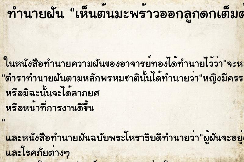 ทำนายฝันเห็นต้นมะพร้าวออกลูกดกเต็มต้น ทำนายฝันทำนายฝันเห็นต้นมะพร้าวออกลูกดกเต็มต้น