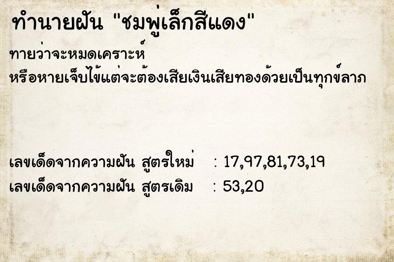 ทำนายฝันชมพู่เล็กสีแดง ทำนายฝันทำนายฝันชมพู่เล็กสีแดง