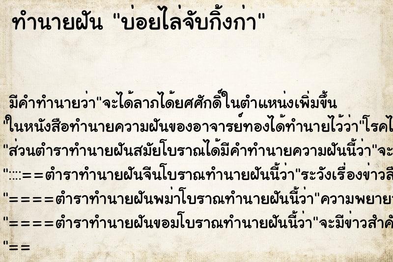 ทำนายฝันบ่อยไล่จับกิ้งก่า ทำนายฝันทำนายฝันบ่อยไล่จับกิ้งก่า