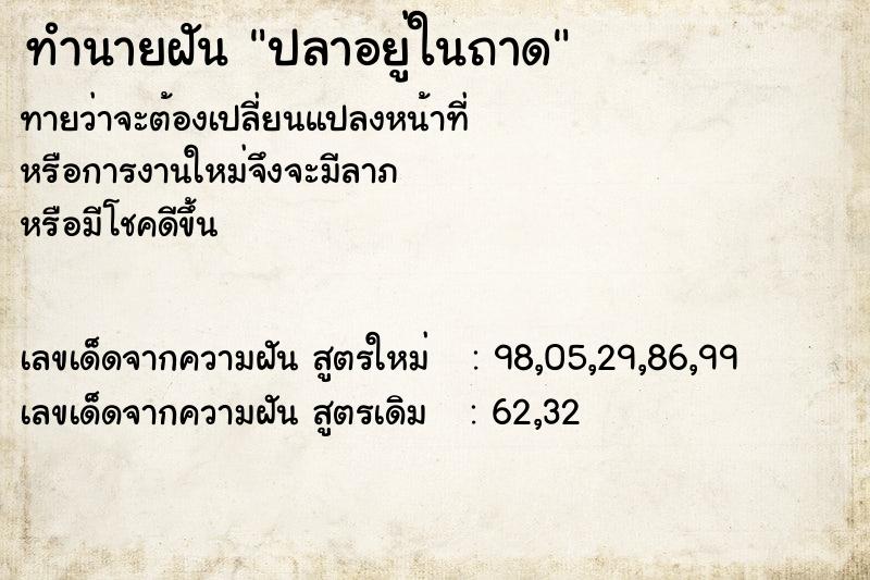 ทำนายฝัน ปลาอยู่ในถาด ทำนายฝัน ปลาอยู่ในถาด