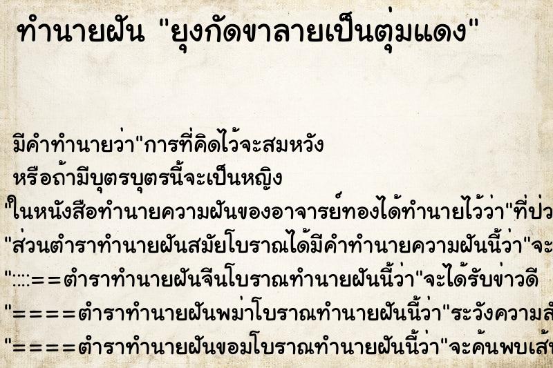 ทำนายฝันยุงกัดขาลายเป็นตุ่มแดง ทำนายฝันทำนายฝันยุงกัดขาลายเป็นตุ่มแดง