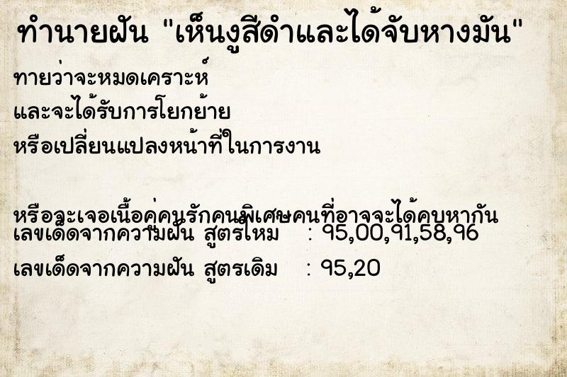 ทำนายฝันทำนายฝันเห็นงูสีดำและได้จับหางมัน