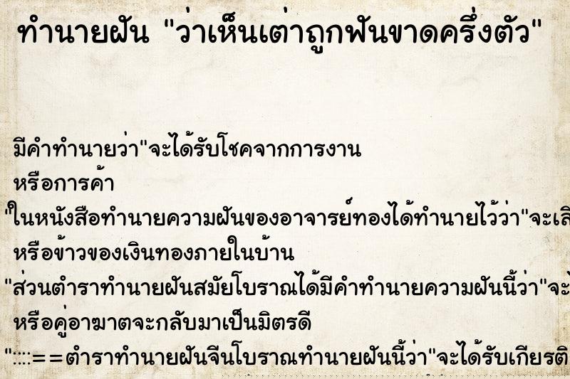 ทำนายฝัน ว่าเห็นเต่าถูกฟันขาดครึ่งตัว ทำนายฝัน ว่าเห็นเต่าถูกฟันขาดครึ่งตัว
