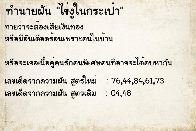 ทำนายฝันทำนายฝันไข่งูในกระเป๋า