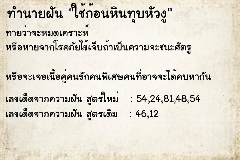 ทำนายฝันใช้ก้อนหินทุบหัวงู ทำนายฝันทำนายฝันใช้ก้อนหินทุบหัวงู