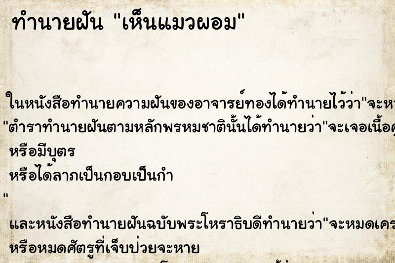 ทำนายฝัน เห็นแมวผอม