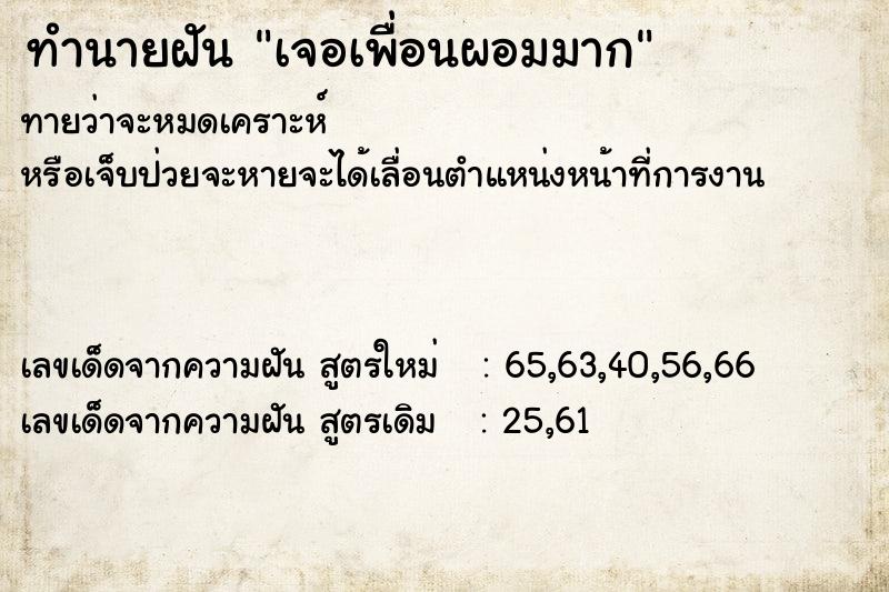 ทำนายฝันเจอเพื่อนผอมมาก ทำนายฝันทำนายฝันเจอเพื่อนผอมมาก