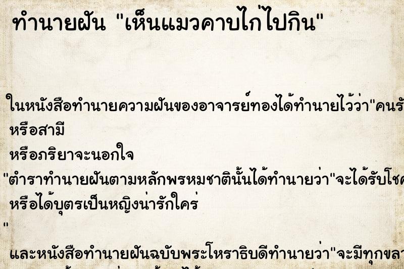 ทำนายฝันทำนายฝันเห็นแมวคาบไก่ไปกิน
