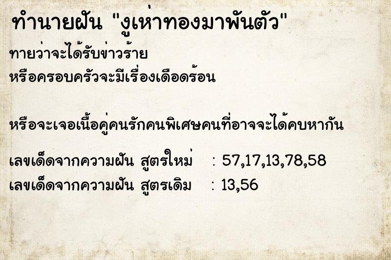 ทำนายฝันงูเห่าทองมาพันตัว ทำนายฝันทำนายฝันงูเห่าทองมาพันตัว